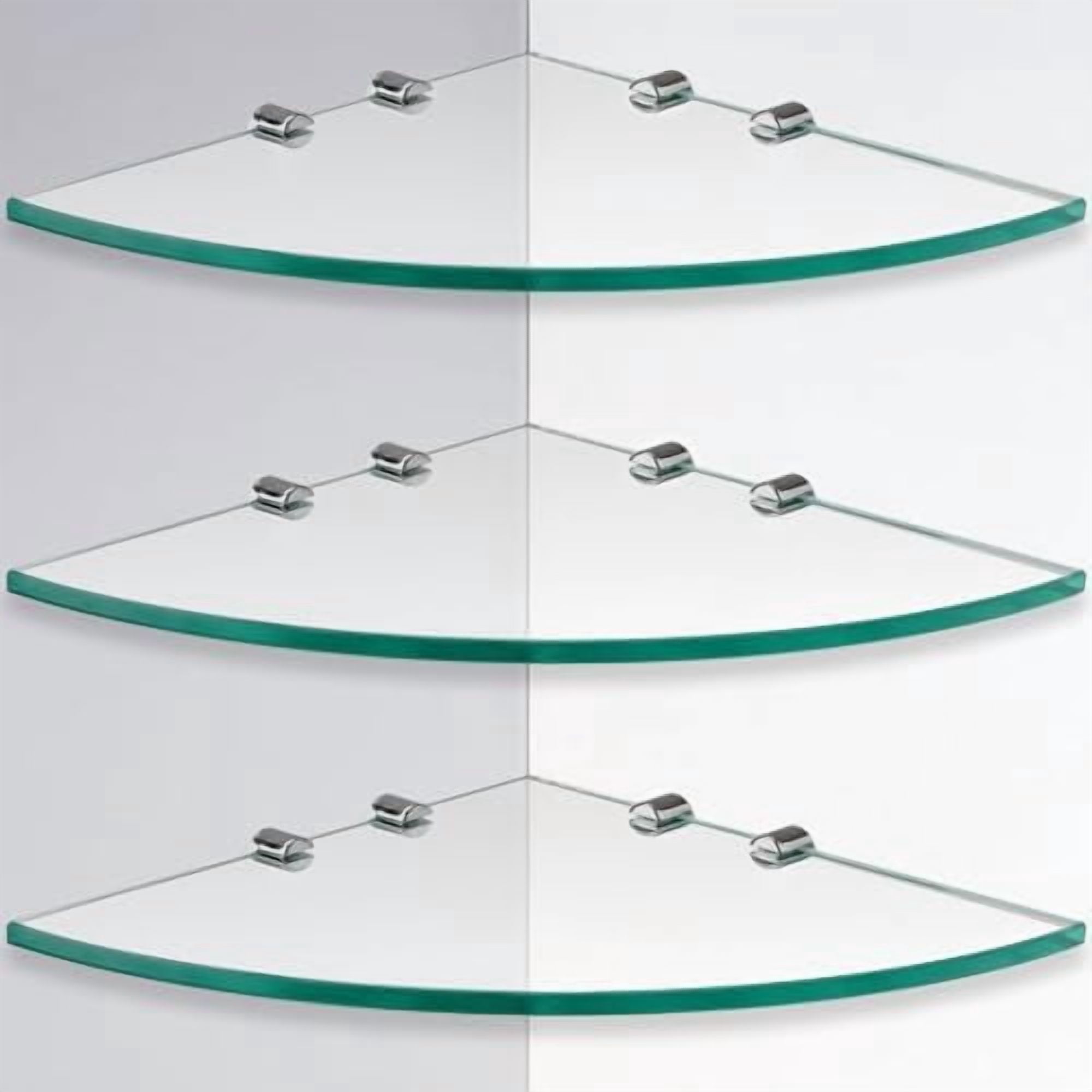 3 Pack Glass Bathroom Shower Shelves, Extra Thick Wall Mounted Shelves, Clear Floating Corner Shelves for Kitchen, Bathroom, Living Room, Office