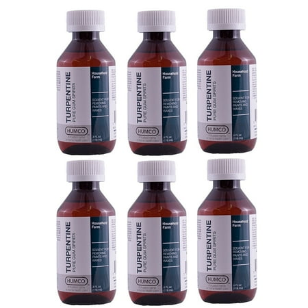 6 Pack - Humco Turpentine Pure Gum Spirits 4OZ Solvent for removing paint/waxes