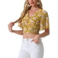 thumbnail image 4 of INSPIRAR CHIC Blusas Cortas de Manga Corta con Cuello en V de Verano con Estampado Floral S Amarillo, 4 of 6
