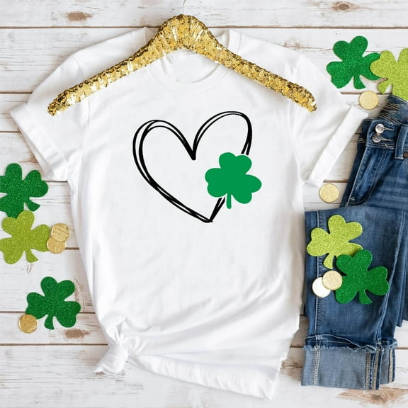 VgaVtl Tee Shirts for Women Plus Size St. Patrick's Day Short Sleeve Womens Top Comfy Heart-shaped Breathable Tops,White 3XL