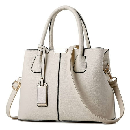 BadPiggies Women Satchel Handbags Top Handle Purse Medium Tote Bag Vegan Leather Shoulder Bag (White)