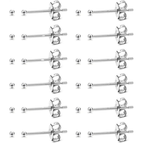 Knubmt 12 Pairs 3MM Ball Stud Earrings Set 316L Stainless Steel Silver Earrings Stud Jewelry for Women Men