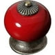 thumbnail image 3 of Juego de 5 pomos redondos de cerámica para puertas de armarios o cajones. Tirador de porcelana. Estilo rústico. Color rojo., 3 of 4