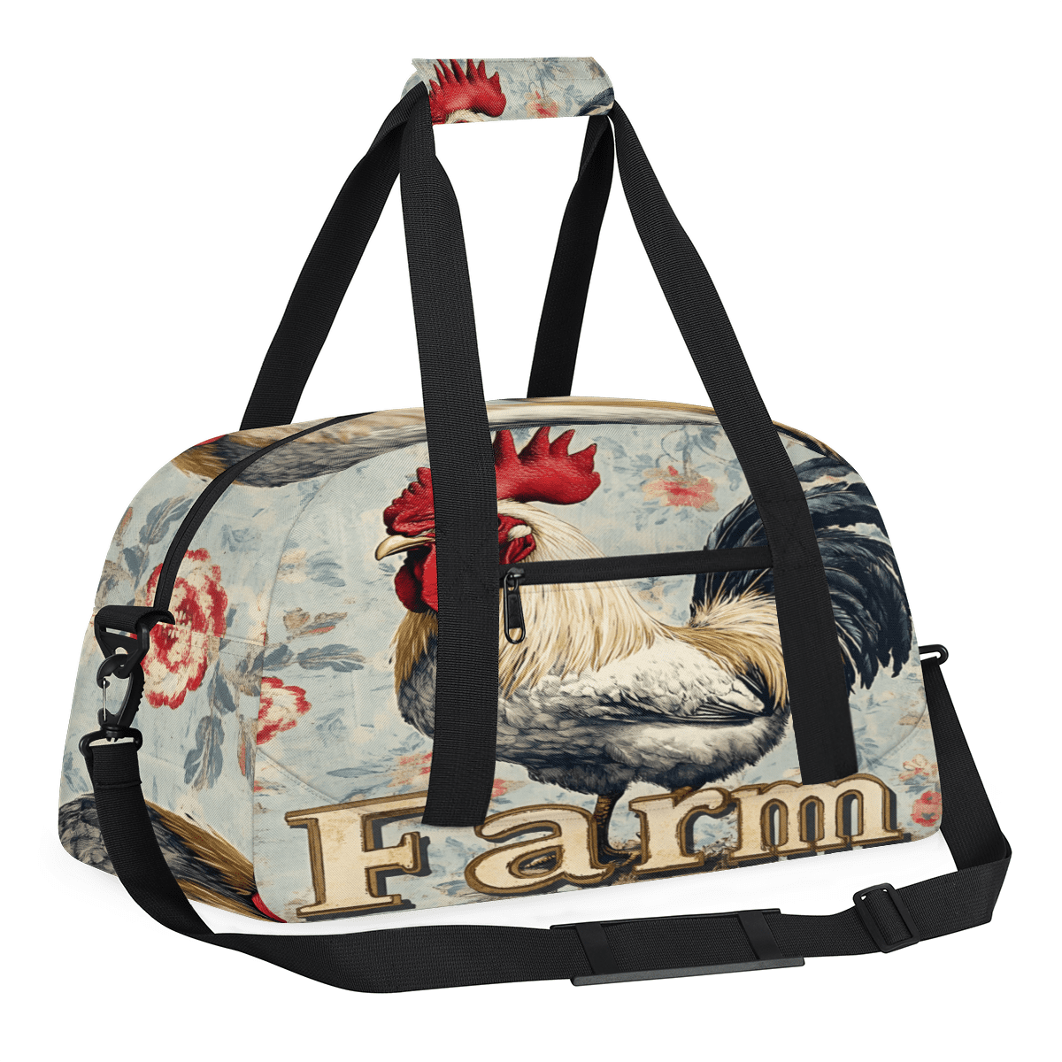 Herdesigns Roosters And Chickens Sports Duffle Bags Travel Duffle Bag Gym Bag Flower Weekender Travel Bag Waterproof Overnight Bag Carry On Travel Tote Bag Dance Bags