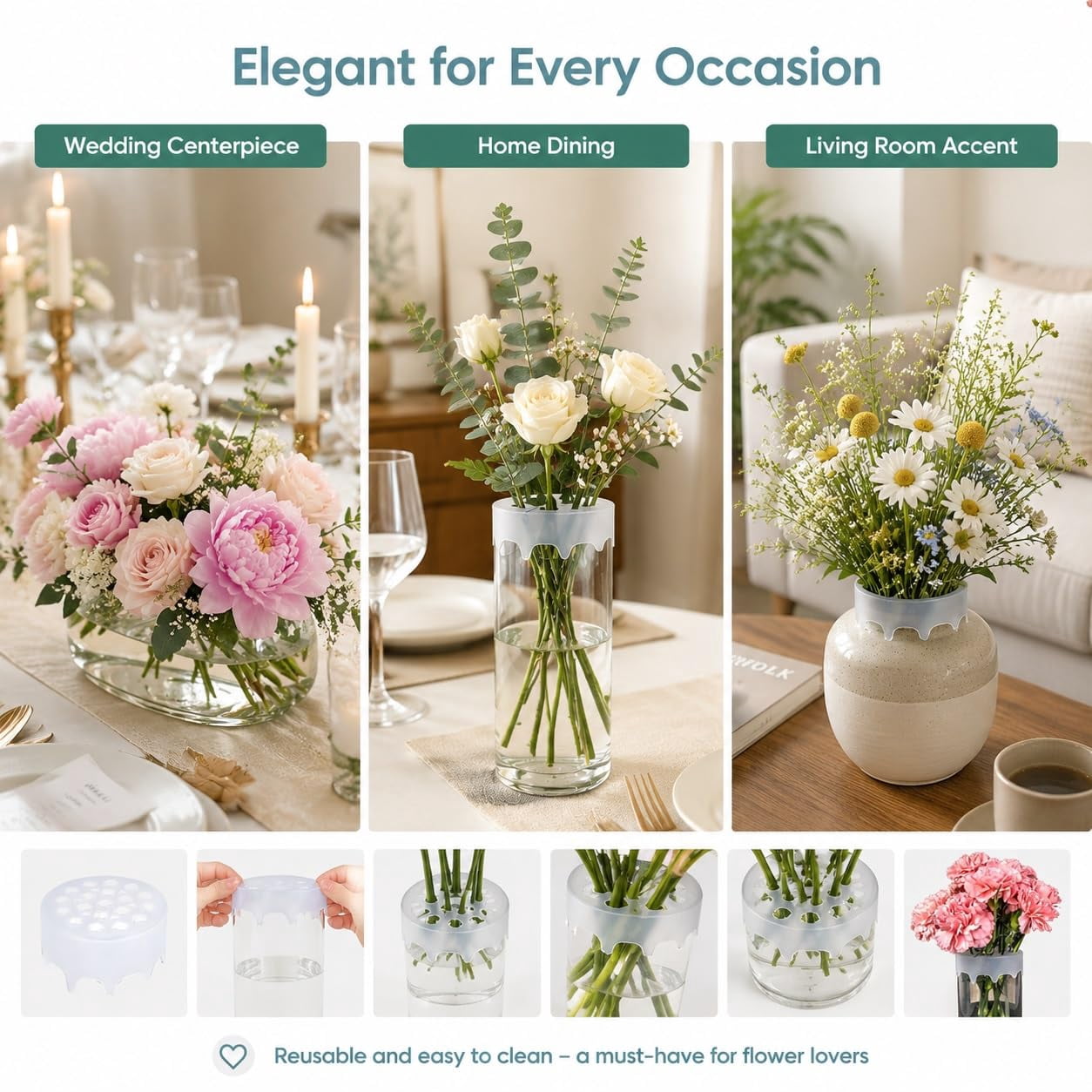 Silicone Flower Arranging Grid, Flexible Floral Stem Holder for Vases, Water Proof Reusable Flower Arranger for Home Restaurant, Wedding Banquet Decoration Accessories Easy DIY Arrangements