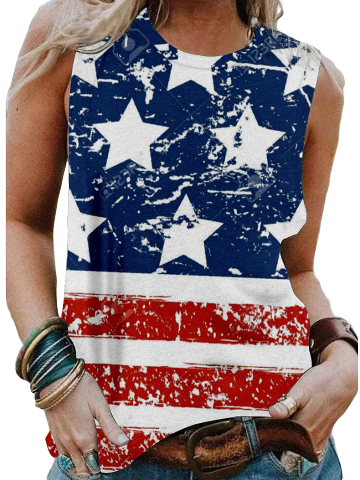 Women's 4th of July Tank Top Sleeveless Patriotic T-Shirt Tops Vintage Independence Day Shirts Summer Loose Vest Tee 