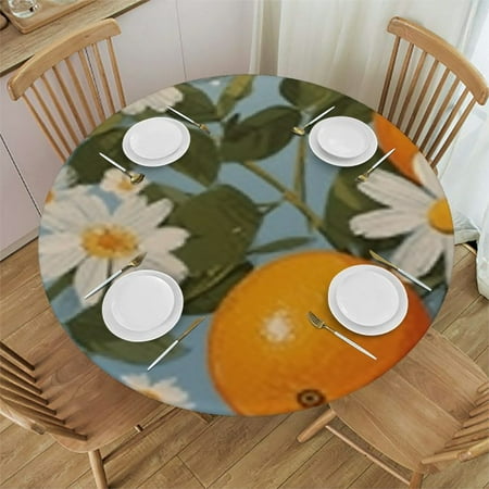 

Autua Daisies Oranges Round Tablecloth 100% Polyester Fiber for Picnic Dining Kitchen Farmhouse Waterproof Resistant Fabric Ideal for Indoor and Outdoor Restaurants Weddings Parties 42 -46