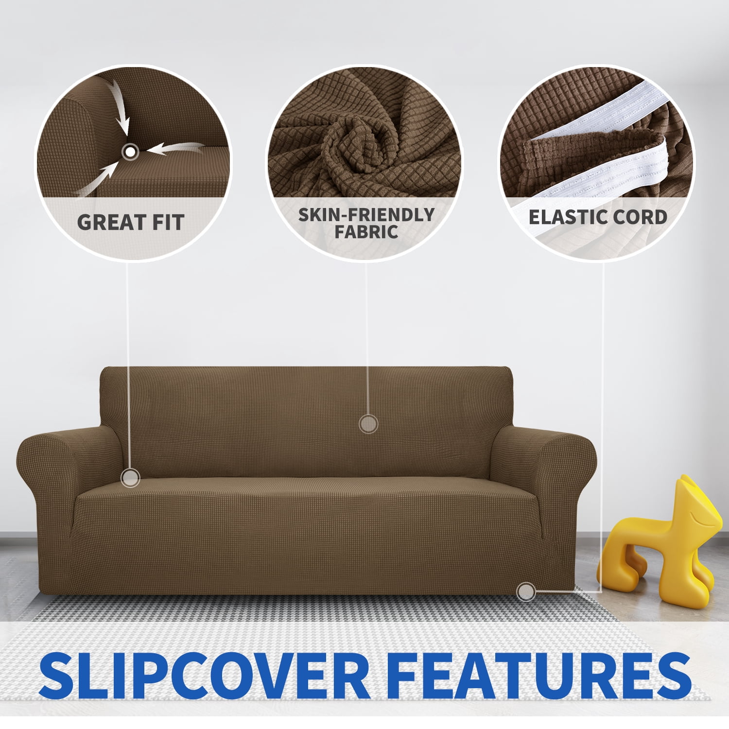 JIATER 1-Piece Armchair Sofa Cover Stretch Couch Cover Washable Sofa Slipcover Non-Slip Furniture Protector,Brown