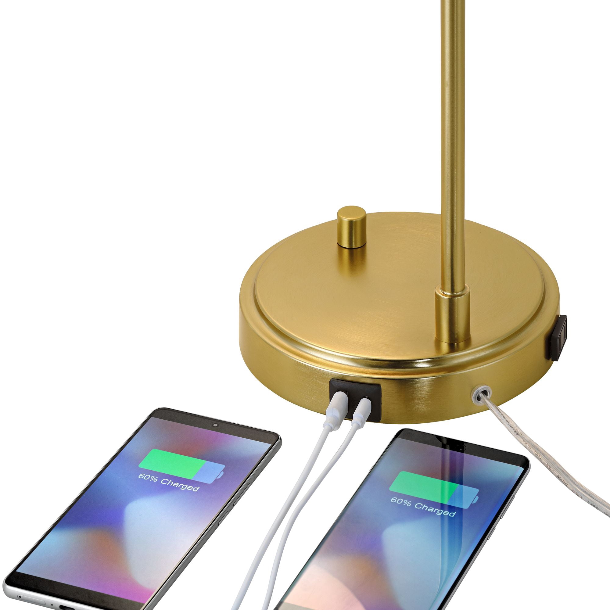360 Lighting Kelowna 25" High Modern Desk Lamp USB Port AC Power Outlet Gold Antique Brass Finish Metal White Globe Shade Charging