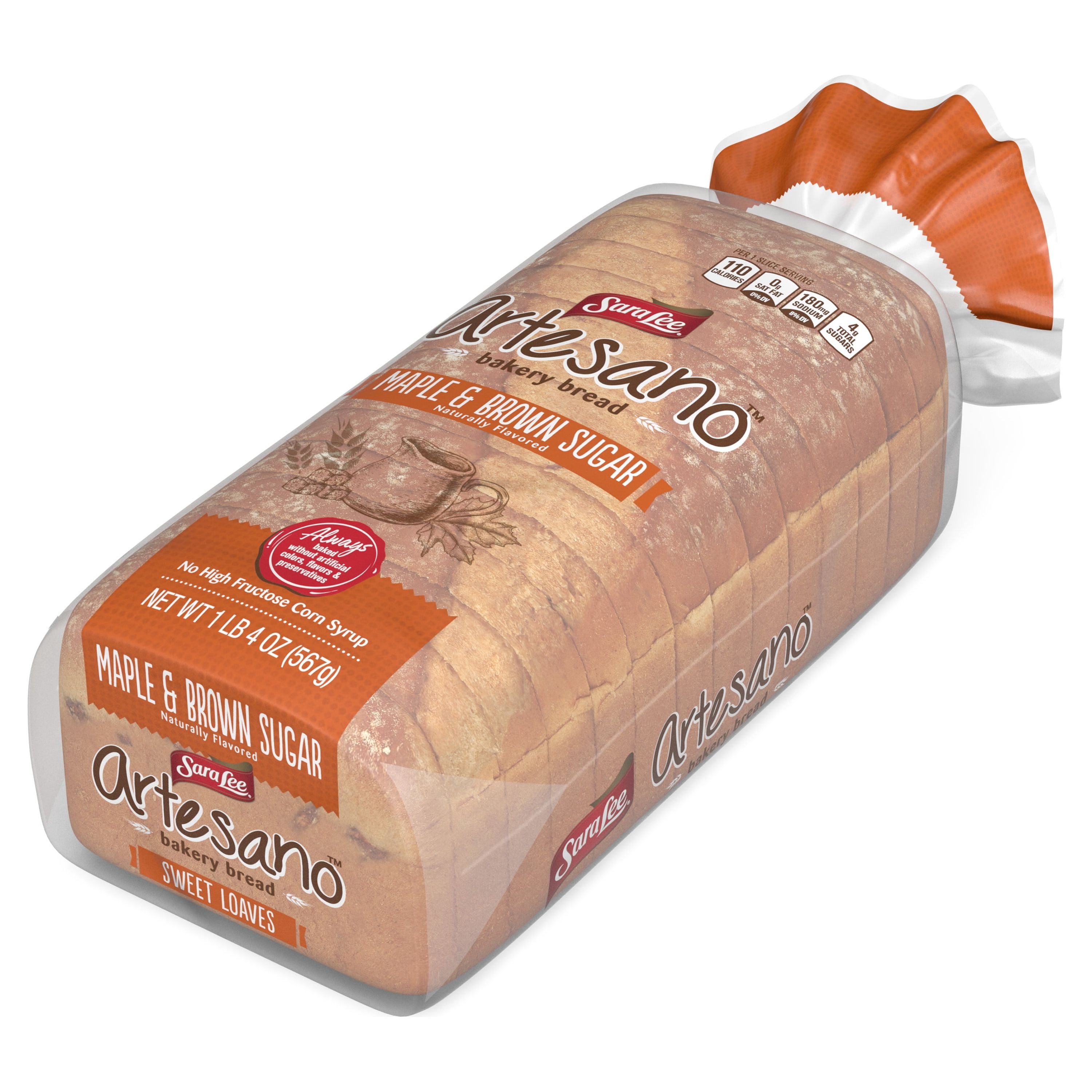 Sara Lee Artesano Maple & Brown Sugar Split Top Bread, Naturally Flavored, No Artificial Colors or Flavors, 15 Slices, 20 Ounce Loaf