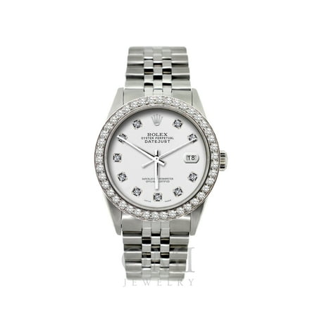 Rolex Datejust Diamond Watch, 36mm, Stainless Steel White Dial w/ Diamond Bezel, Rolex, Adult, Male