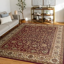 Sensation Traditional 5' x 7' Red and Beige Polypropylene Indoor Area Rug