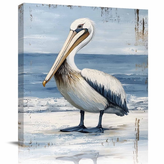 Wall Art Prints, Coastal Pelican Framed Canvas Prints for Bedroom Living Room Bathroom Office, Modernism Art Oil Painting Birds Gallery Wrap Wall Art Poster for Gifts Home Decor 12"x12"