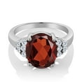 thumbnail image 3 of 5.88 Cttw Oval Red Garnet and White Moissanite Ring for Women | 925 Sterling Silver | Oval 12X10MM | Gemstone Birthstone | Wedding Engagement Anniversary Promise Ring for Women | Size 9, 3 of 5
