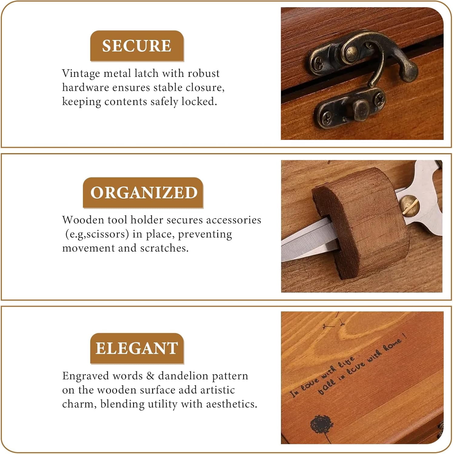 Mother's Day Gift Sewing Kit for Adults Wooden Sewing Box with Thread Scissors Thimble Needle Cushion Seam Ripper Retro Wooden Sewing Basket Sewing Supplies for Beginners