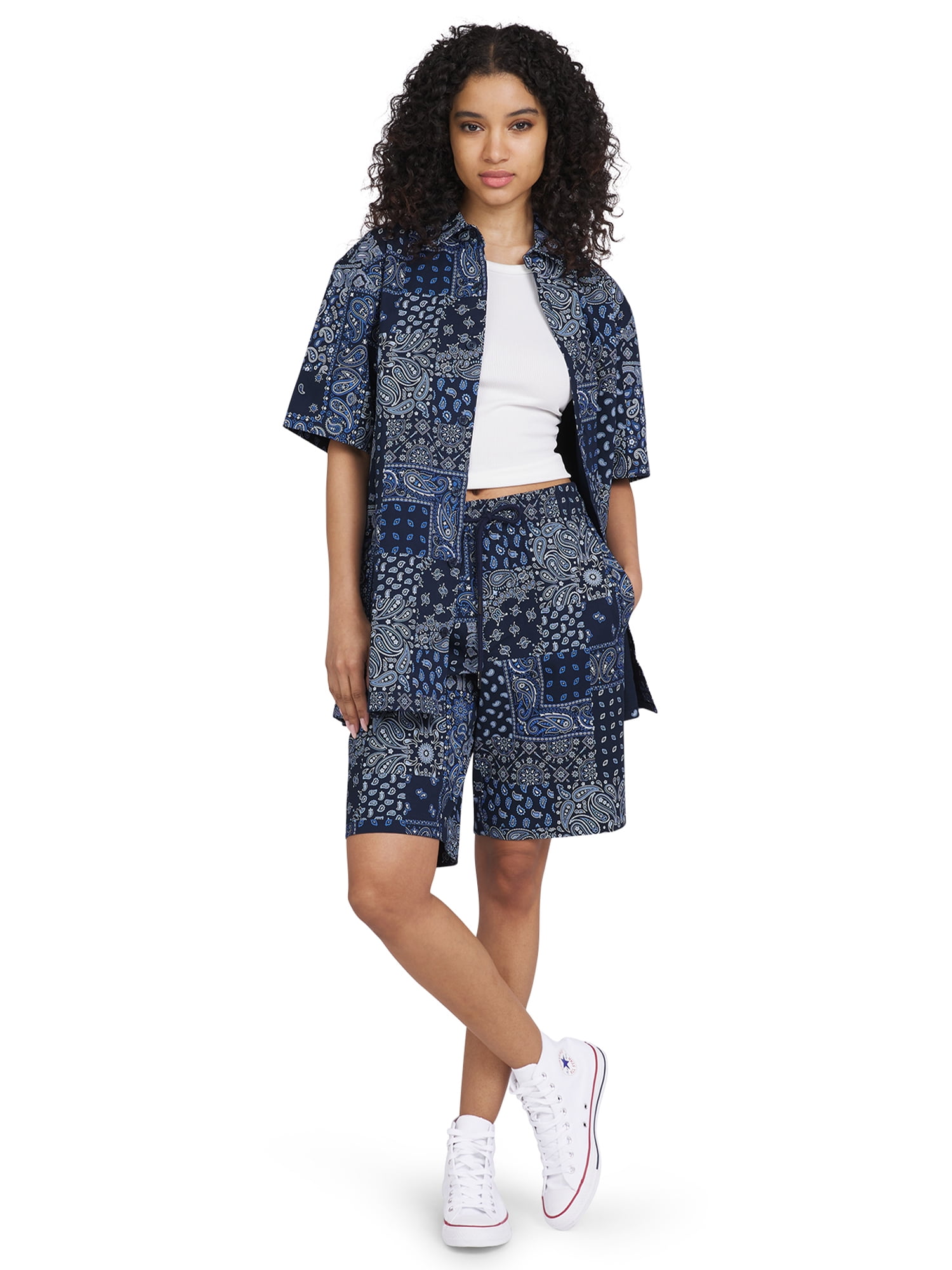 Dogg Supply by Snoop Dogg Men's & Big Men’s Cotton Stretch Paisley Print Patchwork Button-Down Short Sleeve Shirt, Sizes XS-3XL