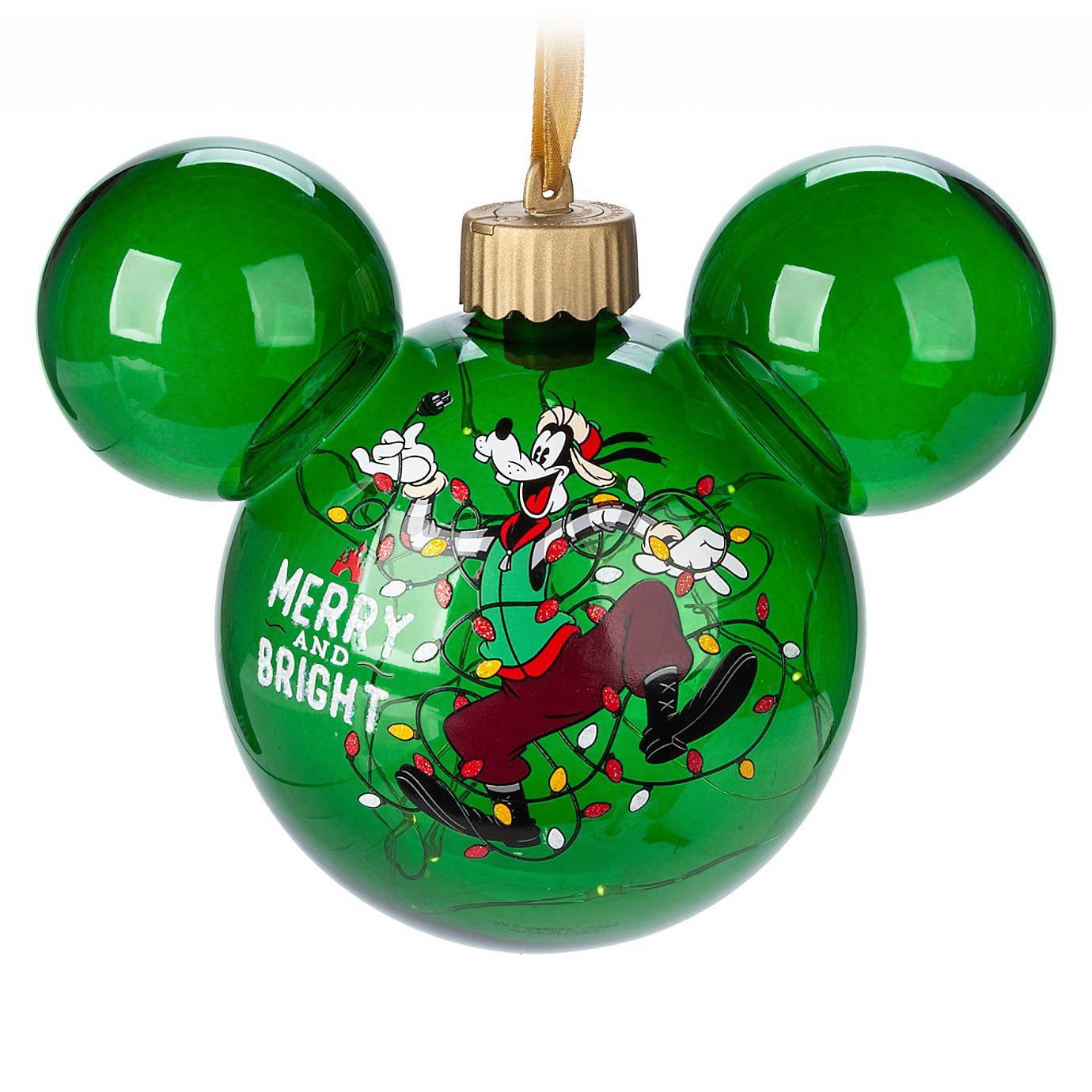 Disney Parks Mickey Minnie Skating Light-Up Glass Ball Christmas Ornament New