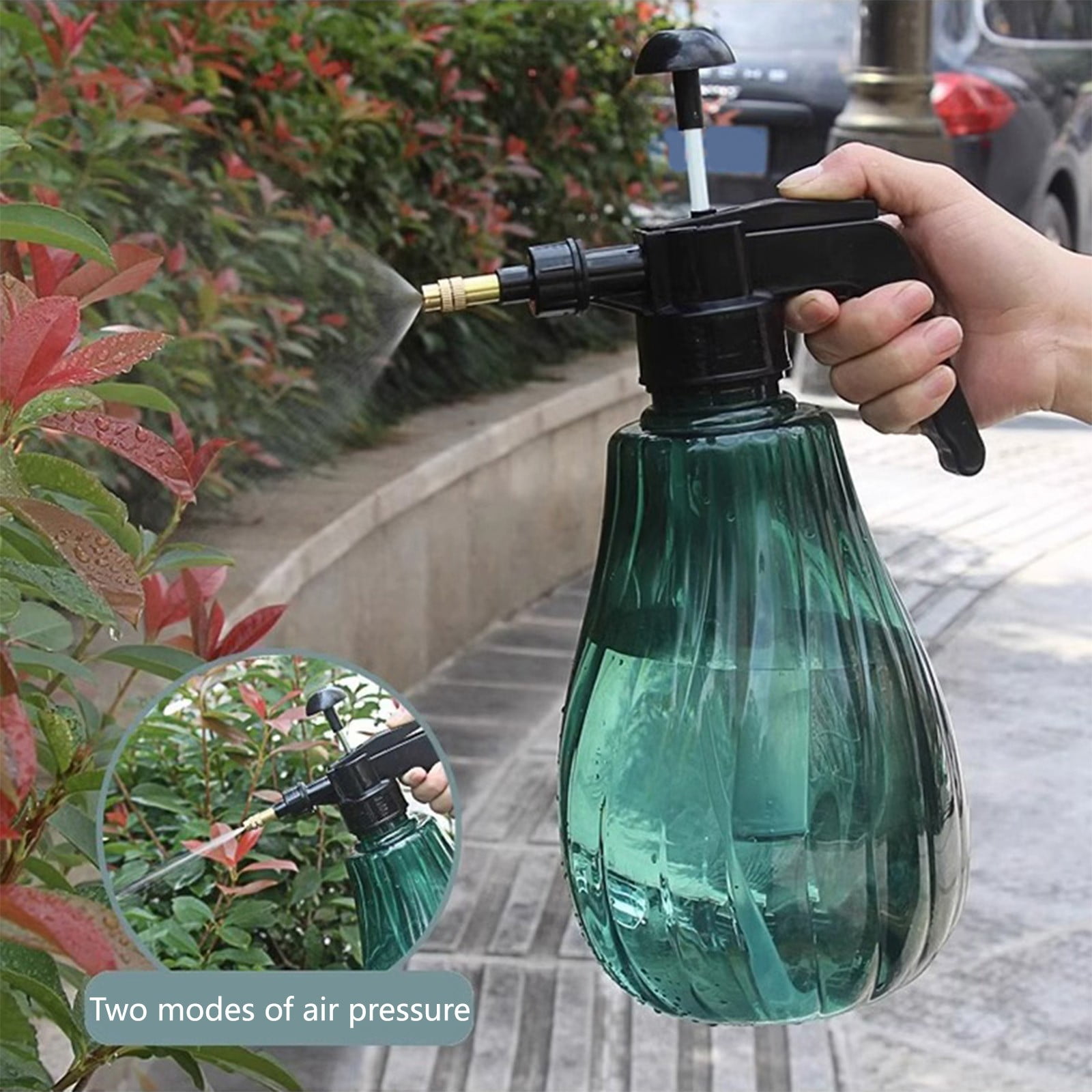 JoyHoop 1.5L Pneumatic Watering Can with Adjustable Brass Nozzle, High Pressure Sprayer for Gardening and Plants, Green