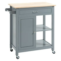 SAZYY Gray Kitchen Utility Trolley with Wood Top, Open Shelf & Drawer, Rolling Kitchen Cart on Wheels