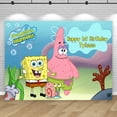 thumbnail image 4 of Fondo de fiesta de Bob Esponja con nombre y edad de bebé personalizado, decoración para cumpleaños de niño, accesorios de fotografía de Patricio y Estrella, pancarta, 4 of 5
