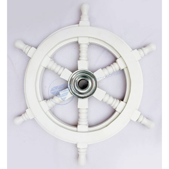 Nagina International Handcrafted Aluminum Nautical Matte White| Maritime Antique Ship Wheel Decor Gift (18 Inches)
