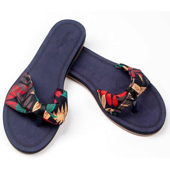 Women’s Floral Lace Strap Sandals – Boho Summer Slides with Colorful Flower Pattern, Trendy Indoor & Outdoor Casual Sandals