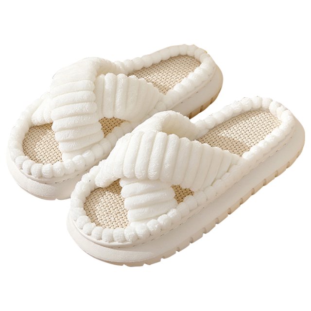 Zapatos de casa esponjosos para mujer zapatillas acogedoras de felpa con banda cruzada suaves para otoño invierno