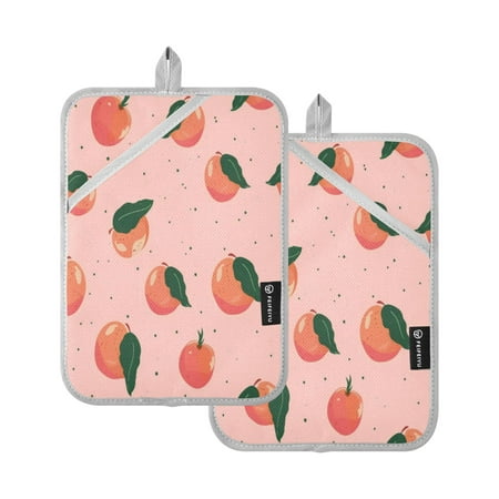

Pot Holders Set of 2 Heat Resistant Potholders for Kitchen Easy Grip Oven Mitts for Microwave Oven Baking Kitchen BBQ Peaches Pattern