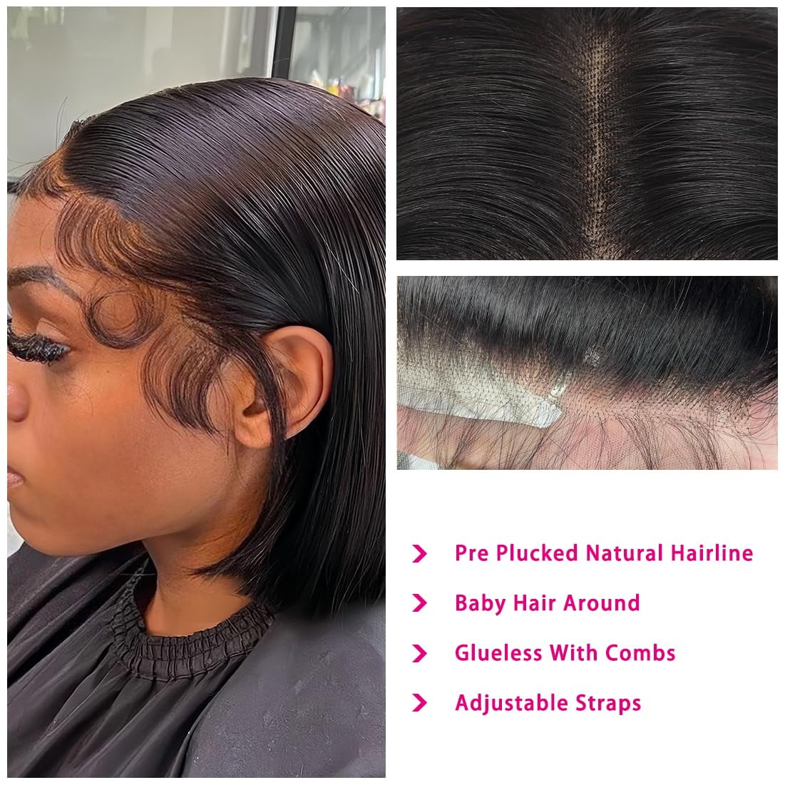 Bob Wig Human Hair Wig Short 13x4 Lace Front Wigs Human Hair Pre Plucked 10 Inch Bob Wig Short Wigs for Black Women Bob Wigs Human Hair 180% Density With Baby Hair Natural Black Straight Glueless