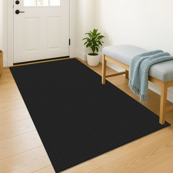 iOhouze Washable Rugs 3x5 ft Area Rugs Cotton Entryway Rugs Rubber Backed Throw Rugs Indoor Door Mat Kitchen Rug Braided Floor Carpet for Front Entrance Living Room, Black/Charcoal Grey