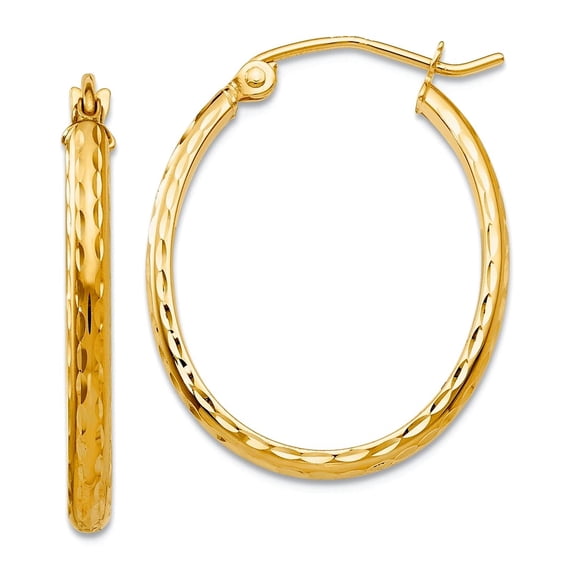 10k Yellow Gold Lightweight Sparkle-Cut Oval Hoop Earrings 25x19.5mm Wide 2.5mm Thick Hoop Earring for Women