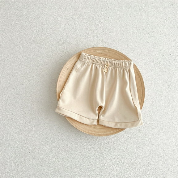 Ovbmpzd Beige Baby Shorts Boy Newborn Comfy Cotton Elastic Waist Solid Buttons Shorts Kids Pants 18M
