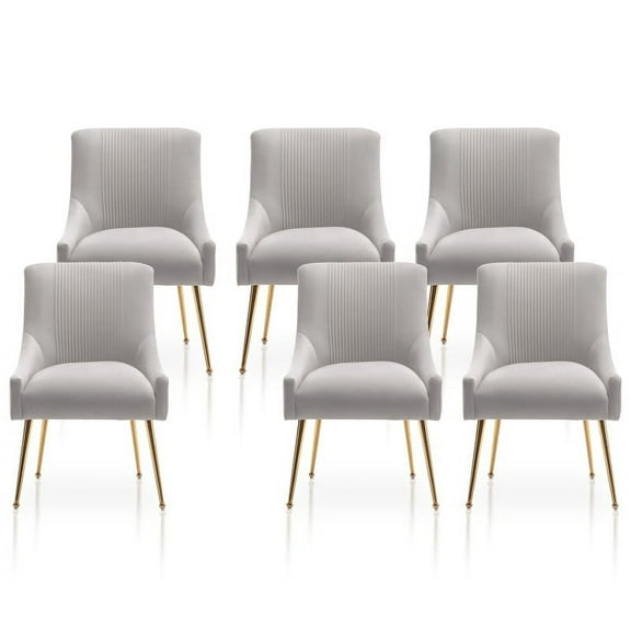 SEYNAR Modern Velvet Dining Chairs Set of 6, Upholstered Barrel Pleated Side Accent Chair for Bedroom,Living Room（Grey）