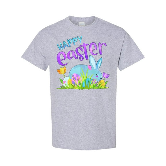 Inktastic Happy Easter Blue Bunny and Eggs in Grass T-Shirt