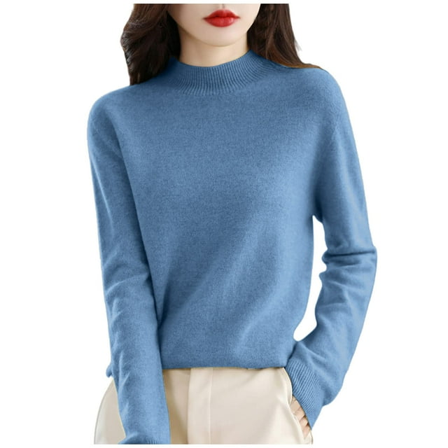 Lixiuxyad Thermique pour Femmes à Manches Longues Femmes Pur à Manches Longues Col Ras du Cou Doux Chaud Chandail Tricot Automne Hiver