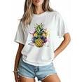 thumbnail image 3 of Women's T-Shirt Pineapple in Earphone Hip Hop Short Sleeve Casual Tee Classic Crew Neck T Shirt for Women White, M, 3 of 7