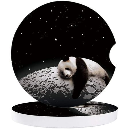 

FMSHPON Panda Lies on The Moon Starry Sky Set of 6 Car Coaster for Drinks Absorbent Ceramic Stone Coasters Cup Mat with Cork Base for Home Kitchen Room Coffee Table Bar Decor