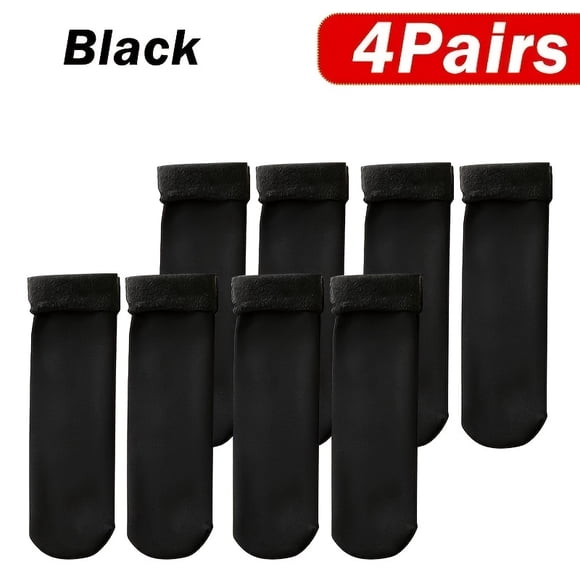 Dsseng 4 Pairs Women‘s Plus Casual Socks Plus Size Solid Fleece Lined Thick Warm Snow Socks for Fall & Winter