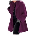 thumbnail image 2 of Kaprioy Womens Blend Coat Single Breasted Trench Jackets with Hood Winter Wool Coat Casual Warm Slim Long Overcoat Outwear Purple, XXXXXL, 2 of 5