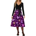 thumbnail image 4 of Valentine Day Dress for Women 1950S Retro Long Sleeve V-Neck Cocktail Dresses with Belt Love Heart Printing A-Line Dress 2026 Purple L, 4 of 5