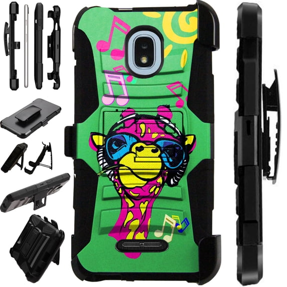Compatible with Cricket Icon 2 (2020) Hybrid LuxGuard Holster Phone Case Cover (Giraffe Music)