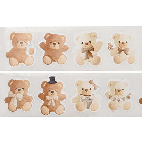 10 roll Paper Stickers Self-adhesive Decals Cartoon Bear BurlyWood 27~34x25~26mm 500pcs/roll