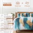 thumbnail image 6 of 3 Piece Abstract Teal Gold Duvet Cover Set Twin Size, Microfiber Comforter/Quilt Cover with Corner Ties and 2 Pillowcases, Green White Wall Art Textured All Season Soft Bedding with Zipper Closure, 6 of 8