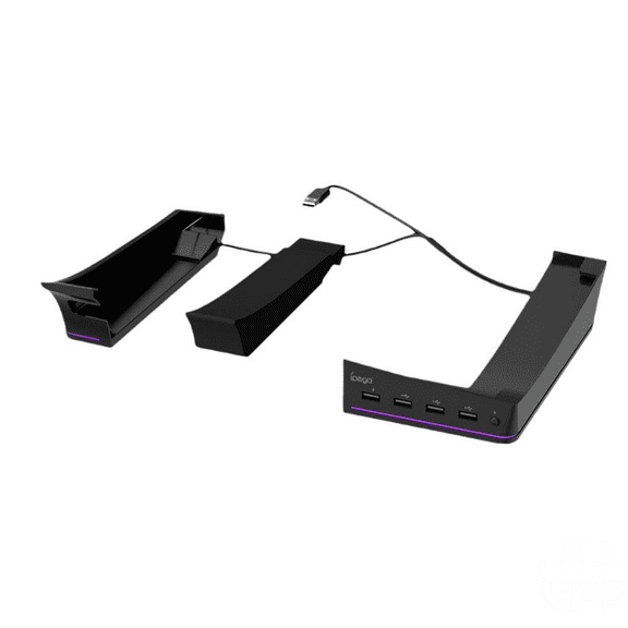 Horizontal Stand for PS5 Pro Digital & Disc Consoles, with 14 RGB Lighting Modes, 4 USB Ports Storage Base-Black