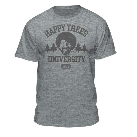 Teelocity Bob Ross Happy Trees University Athletic Heather Short Sleeve Graphic Tee
