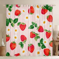 Manfei Children Teens Red Strawberry Black Out Curtains,Kawaii Flower Curtains Pack of 2 (42x63 Each),Fresh Floral Fruit Bedroom Curtains,Ultra Soft Home Decor