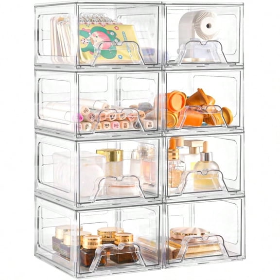 Plastic Drawers Storage 8 Pack Clear Stackable Storage Drawers Acrylic Storage Bins with Drawers for Fridge Organizers Small PlasticDrawers Stackable for Makeup Organizers Cosmetic Display