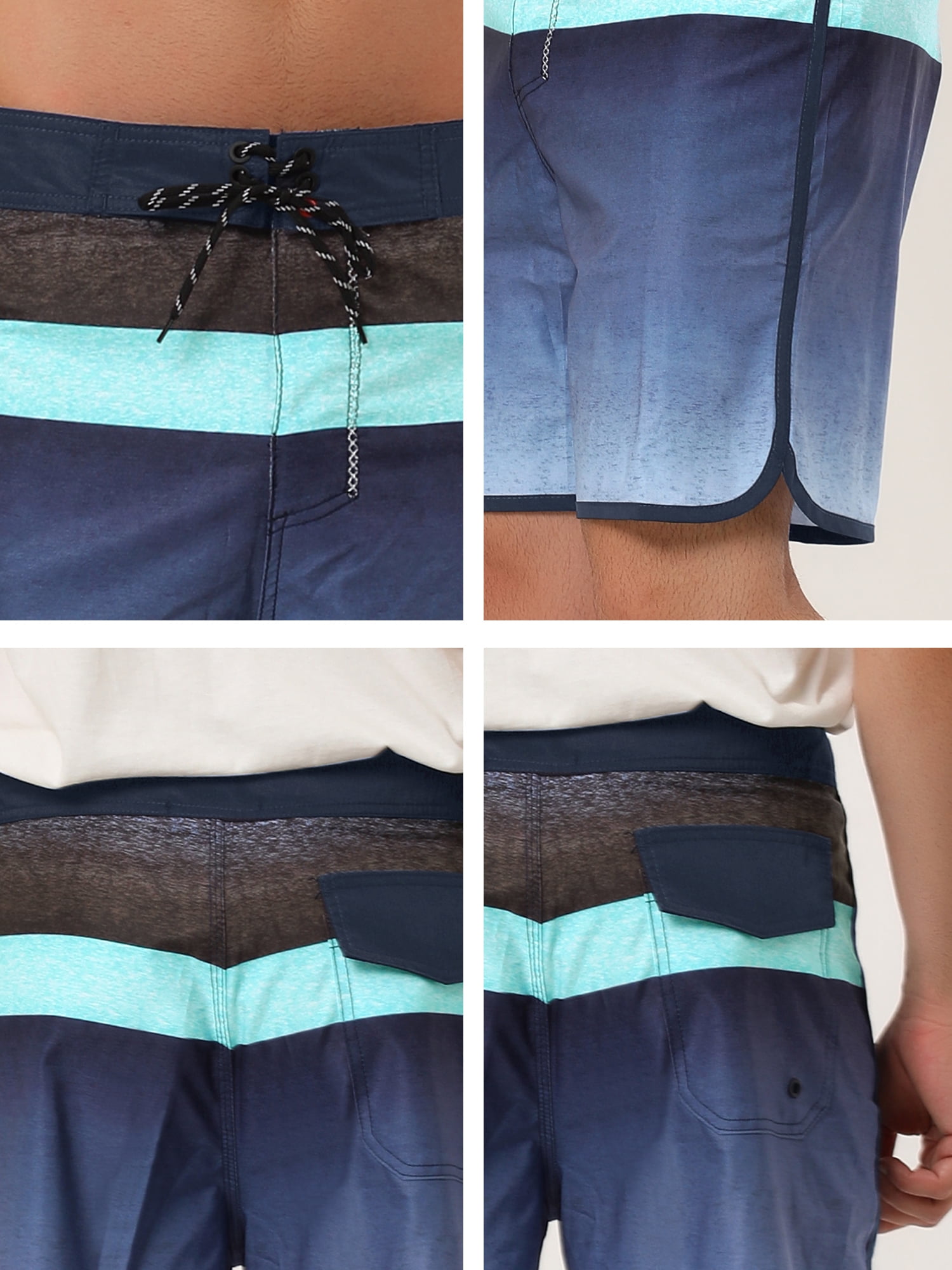 Unique Bargains Men's Summer Swim Color Block Drawstring Beach Board Shorts 32 Black Navy