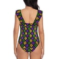 thumbnail image 6 of Yiaed Mardi Gras Shiny Green Purple Print Women's Ruffled One Piece Swimsuit V Neck Swimwear Slimming Monokini for Woman-Small, 6 of 8