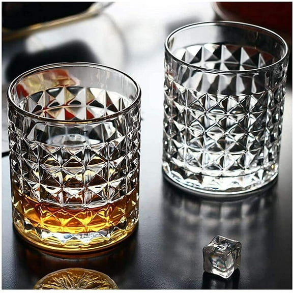 Czech Bohemian Crystal Glass Set of 6 Whiskey Glasses 8oz./250ml. Elegant Diamond Design Heavy Base Old Fashioned Style Bourbon Scotch Brandy Holiday Gift Birthday Wedding Housewarming Anniversary